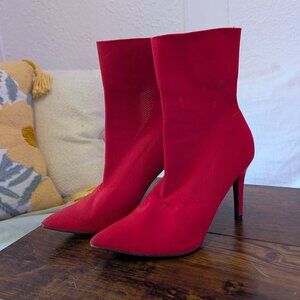 Red elastic ankle bootie